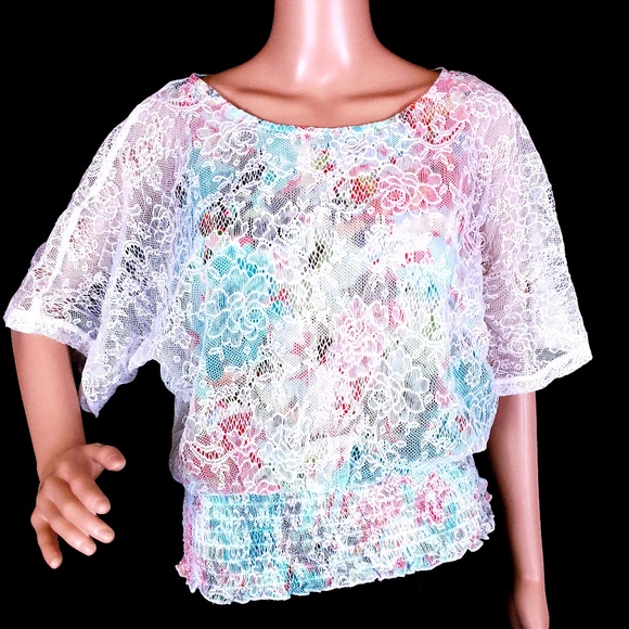 Bwear Women Top Blouse Lace Floral Size L - Picture 1 of 5